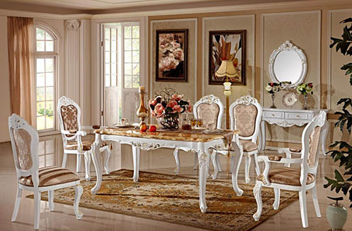 Bộ bàn ghế phòng ăn màu trắng tân cổ điển