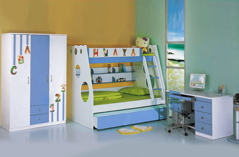 Giường 2 tầng sắc xanh dịu nhẹ cho bé (baby 07)